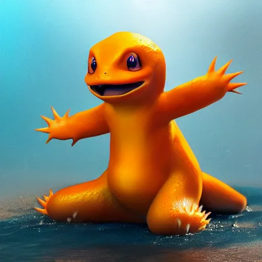 Prompt: a charmander made of water, ultra realistic, concept art, intricate details, highly detailed, photorealistic, octane render, 8 k, unreal engine, art by boris vallejo