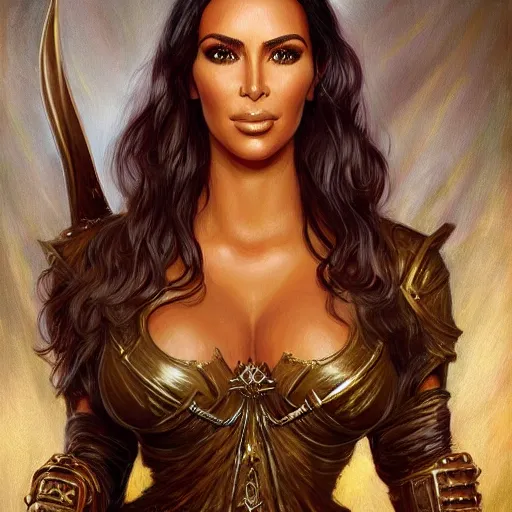 Image similar to Kim Kardashian as a fantasy D&D character, portrait art by Donato Giancola and James Gurney, digital art, trending on artstation