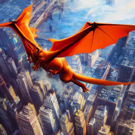 Prompt: charizard flying above new york, made by stanley artgerm lau, wlop, rossdraws, artstation, cgsociety, concept art, cgsociety, octane render, trending on artstation, artstationhd, artstationhq, unreal engine, 4 k, 8 k