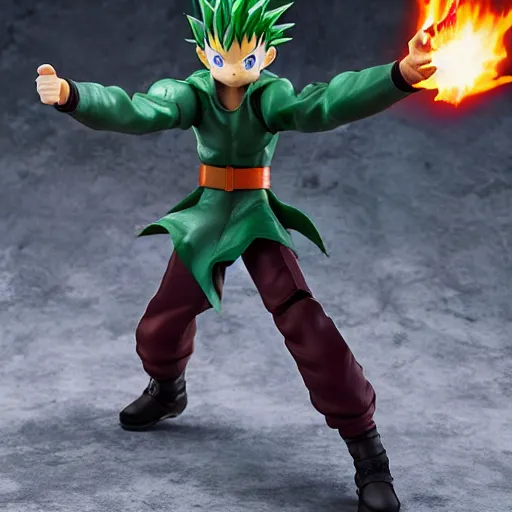 Prompt: gon freecss making a fireball, action figure, studio lighting, product shoot, hunterxhunter