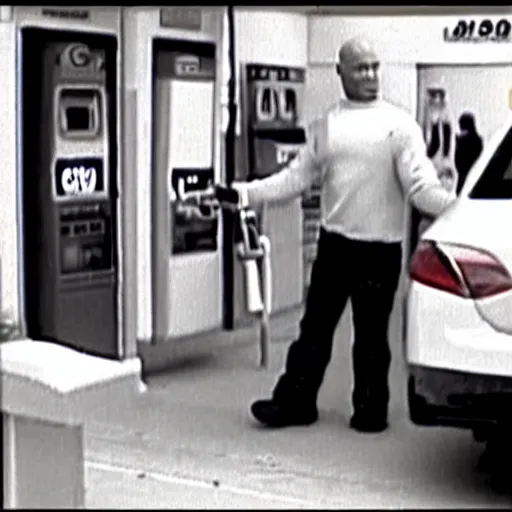 Image similar to CCTV footage of Mr. Clean robbing a gas station