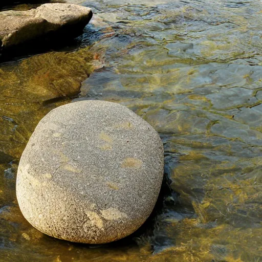 Prompt: detailed carving hunger stones in a river, photographic journalism, realistic, european river, ancient writing