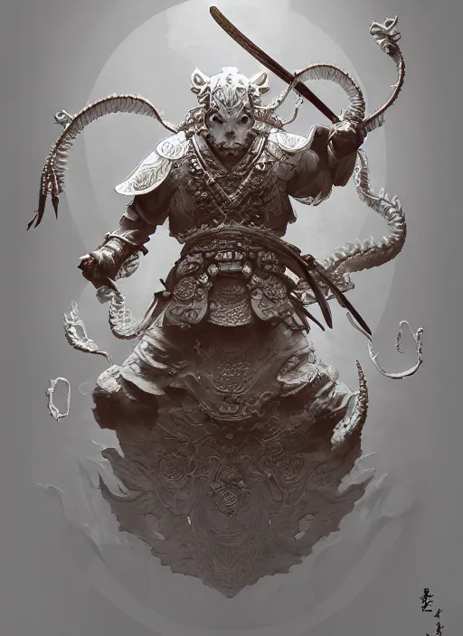 Prompt: subsurface scattering, white, koi, samurai deity with filigree ivory armor, octane render, by jesper ejsing, james jean, justin gerard, tomasz alen kopera, cgsociety and fenghua zhong, highly detailed, rim light, cinematic lighting, art, very coherent, cinematic, hyper realism, high detail, 8 k