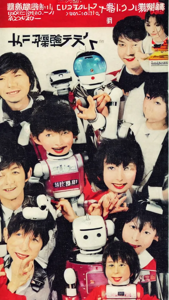 Prompt: 1 9 8 0 s japanese magazine advert for robot friends