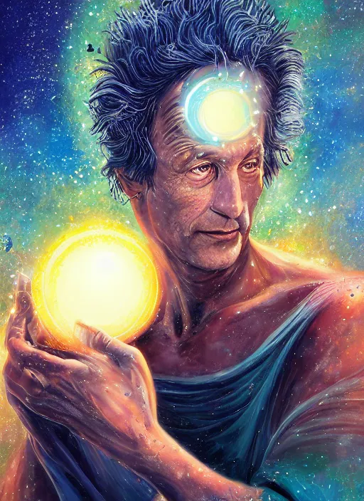 Prompt: high intricate digital paint of the sandman holding a glimmering galaxy, full shot, neil gaiman, maria panfilova, andrea savchenko, mike kime, ludovic plouffe, qi sheng luo, oliver cook, julian calle, eddie mendoza, trending on artstation