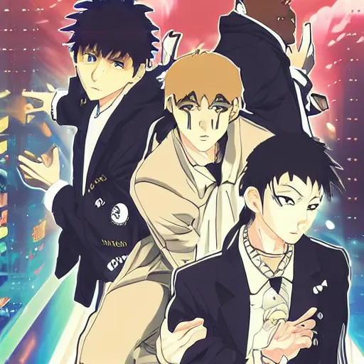 Image similar to the protagonists of a rap battle anime, art by shinichiro Watanabe,