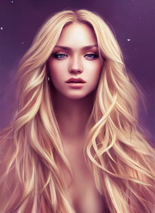 Image similar to photo of a gorgeous female with long blonde hair in the style of stefan kostic, realistic, full body shot, wide angle, sharp focus, 8 k high definition, insanely detailed, intricate, elegant, art by stanley lau and artgerm, floating embers