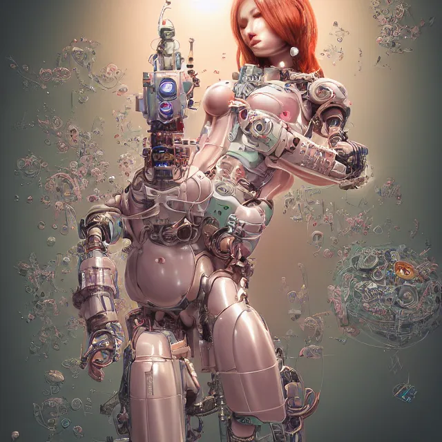 Image similar to the portrait of true neutral colorful female cyborg milk maid as absurdly beautiful, gorgeous, elegant, lactating robot, an ultrafine hyperdetailed illustration by kim jung gi, irakli nadar, intricate linework, bright colors, final fantasy, unreal engine 5 highly rendered, global illumination, radiant light, detailed and intricate environment