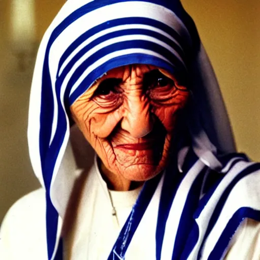 Prompt: glamorous mother teresa posing for a calendar photoshoot