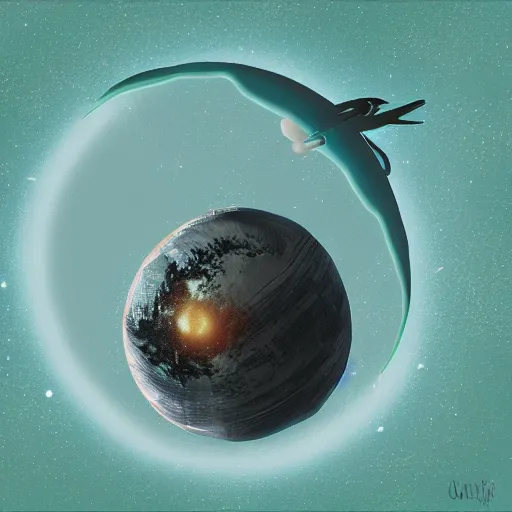 Prompt: an space leviathan flying behind a planet, digital art