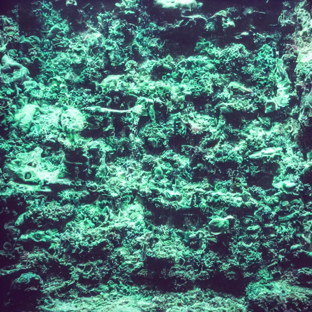 Image similar to an abandoned spooky underwater aquarium filled with 1 9 8 0 s computers, illuminated displays, aquatic exhibition, covered in algae, photo taken on fujifilm superia film, 3 5 mm film, urban exploration photography, scuba photography