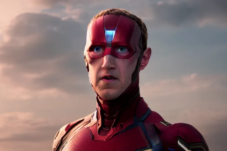 Image similar to film still of Mark Zuckerberg as Vision in Avengers Endgame, 4k