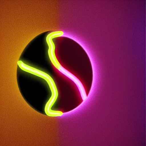 Prompt: a neon ying - yang made from blocks on a dark background, digital art