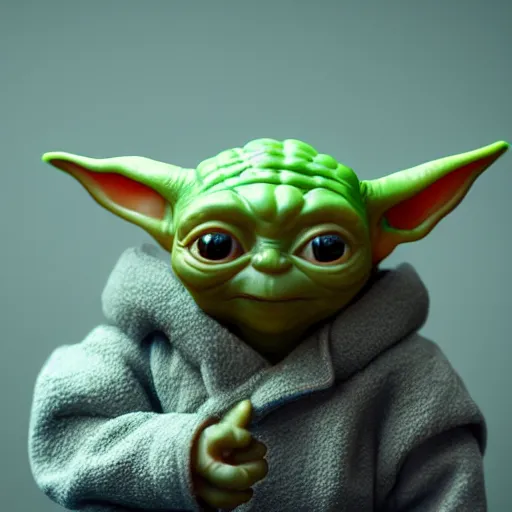 Prompt: plasticine figure of baby yoda, 8 k, hdr, trend in artstation, photo studio, professional lighting