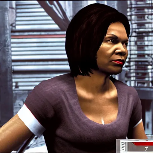 Prompt: Condoleezza Rice in Resident Evil on the original Playstation, game screenshot