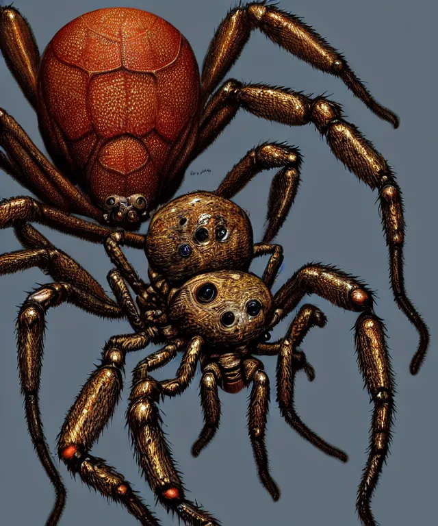 Prompt: a full body portrait, wide angle view of a spider with a carapace and an elongated neck and head, lovecraftian horror!, surrealism, fantasy, intricate, elegant, highly detailed, digital painting, artstation, concept art, matte, sharp focus, illustration, art by keith thompson and christopher lane