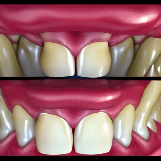 Image similar to poorly rendered 3 d set of teeth