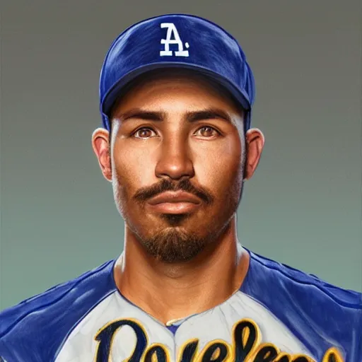 Prompt: portrait painting of los angeles dodger baseball player, unshaven, ultra realistic, concept art, intricate details, serious, highly detailed, photorealistic, octane render, 8 k, unreal engine. art by artgerm and greg rutkowski and alphonse mucha