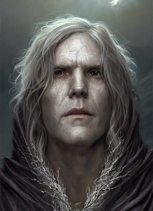 Prompt: Portrait of Prime Minister Scott Morrison, white glowing eyes, silver shaggy hair, cloak, ethereal wings, male, fantasy, extremely detailed, digital painting, artstation, concept art, smooth, sharp focus, illustration, stunning lighting, art by artgerm and greg rutkowski and alphonse mucha and simon stalenhag, realistic character concept, high fantasy, light atmosphere, golden ratio, cinematic lighting, hyperdetailed, high resolution, insanely detailed and intricate, artstation, Marc Simonetti, Greg Rutkowski, 8k