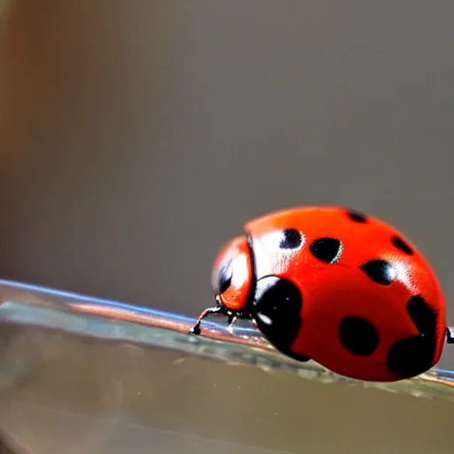 Prompt: a ladybug hiding in a glass cup