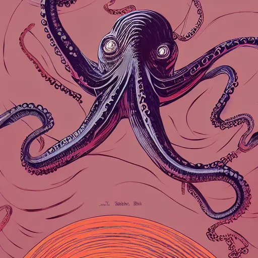 Prompt: a baby octopus by feng zhu and loish and laurie greasley, victo ngai, andreas rocha, john harris