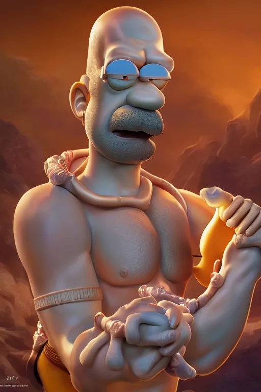 Image similar to digital masterpiece illustration concept art of porcelain statue of homer simpson, extremely detailed and intricate complexity, epic composition, magical atmosphere, cinematic lighting, wide long shot, trending on artstation, 8 k