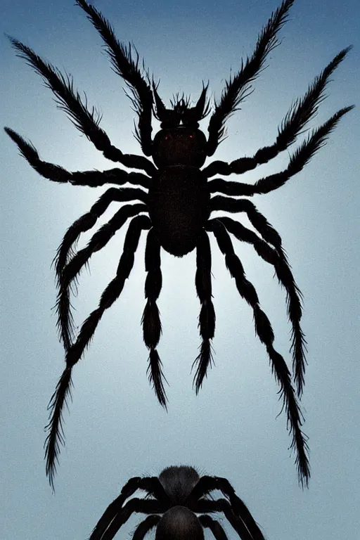 Image similar to portrait of a giant spider, digital painting by maxfield parrish and caravaggio, photorealistic