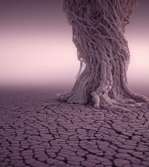 Prompt: surreal white tree made of anacondas, futuristic in the desert, foggy sky, dark night, octane render, unreal engine, pale colors, high detail, 8 k, wide angle, trending on artstation, behance