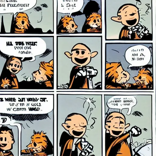 Image similar to star wars jedis in the style of calvin and hobbes, bill watterson