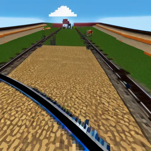 Image similar to endless flying minecart tracks
