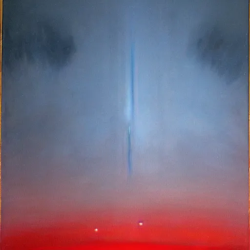 Image similar to the epic abstract painting'blue arctic void with black and red aurora borealis above a tiny inuit village ', by caspar david friedrich!!!, by rothko!!!, stunning masterpiece, trending on artstation