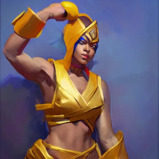 Prompt: greg manchess portrait painting of menat from street fighter as overwatch character, medium shot, asymmetrical, profile picture, organic painting, sunny day, matte painting, bold shapes, hard edges, street art, trending on artstation, by huang guangjian and gil elvgren and greg rutkowski