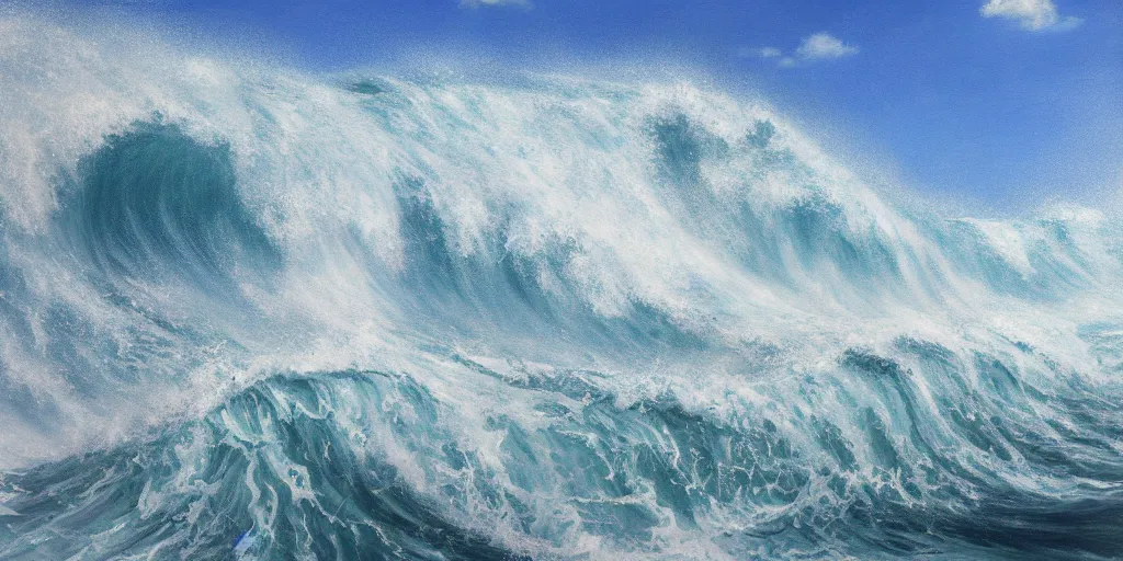 Image similar to giant wave destroying Orlando, high shot, realist painting