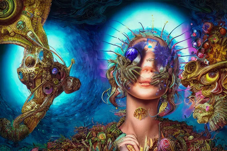 Image similar to raver by artgerm, steve argyle, ernst haeckel, david a. hardy, oyama kojima, phil koch, annie leibovitz, benoit mandelbrot, dan mumford, bruce pennington, mimmo rotella