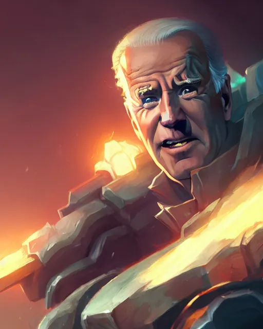 Image similar to joe biden as a league of legends champion, medium shot close up, details, sharp focus, illustration, by jordan grimmer and greg rutkowski, trending artstation, digital art