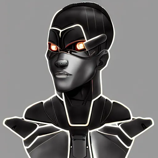 Image similar to black male cyborg profile body modifications hd anime art by one