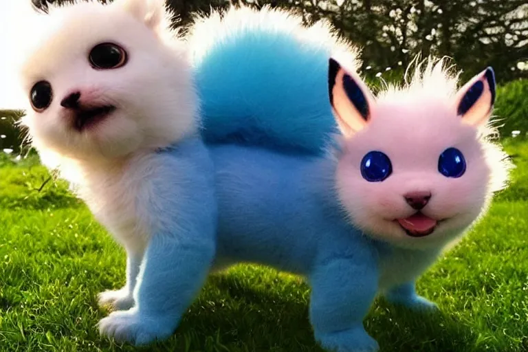 Image similar to real life glayceon pokemon, cute!!!, heroic!!!, adorable!!!, playful!!!, chubby!!! fluffly!!!, happy!!!, cheeky!!!, mischievous!!!, ultra realistic!!!, spring time, slight overcast weather, golden hour, sharp focus