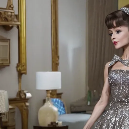 Image similar to still of ariana grande as audrey hepburn in biopic, 8 k