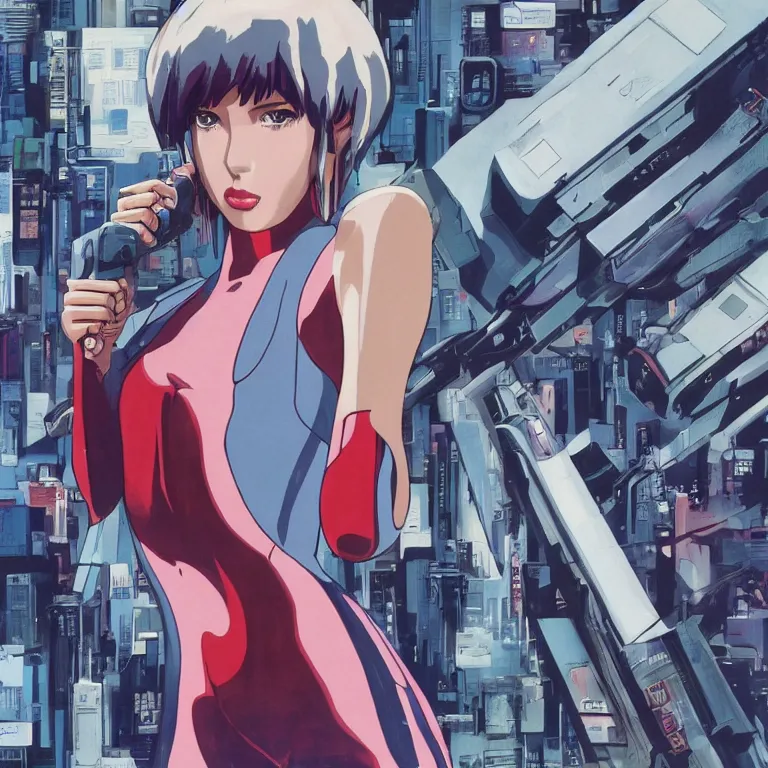 Prompt: ghost in the shell in style of soviet retro futurism