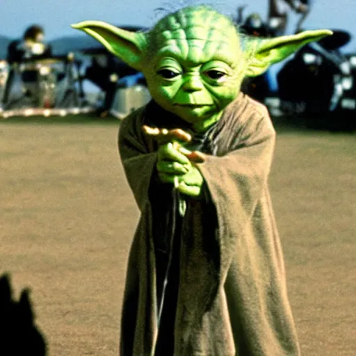 Image similar to yoda performing at woodstock