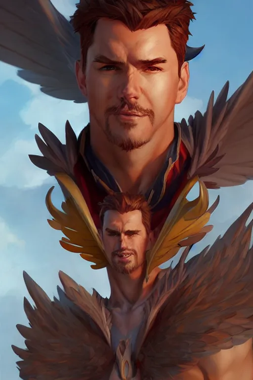 Image similar to character art by wlop, steve henderson, and j scott campbell, gooseman, male hero, goose head, wings, 4 k, arstation, trending, high quality, very detailed, digital