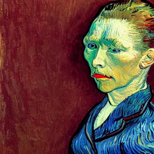 Image similar to a woman missing an eye painting by van gogh
