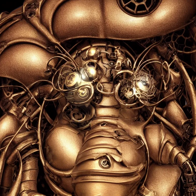 Image similar to a close up of an beautiful steampunk robotic spider inspired, unreal engine realistic render, high detailed face, photorealism, golden ratio, hyper - realistic 3 d, insanely super detailed, realistic octane render, 1 6 k, fashion photography, micro detail, backlit lighting, face in focus, subsurface scattering, thin porcelain
