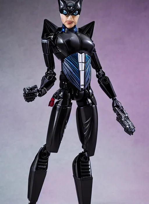 Image similar to Transformers Autobot Catwoman action figure from Transformers: Robots in Disguise (2015), symmetrical details, by Hasbro, Takaratomy, tfwiki.net photography, product photography, official media