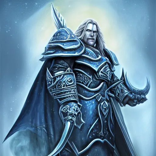 Image similar to portrait of arthas from warcraft, highly detailed, centered, solid color background, digital painting