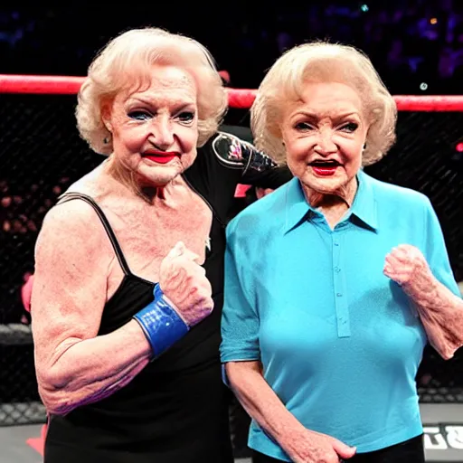 Prompt: betty white boxing stepen hawking ufc octagon mma