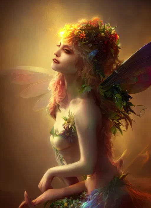 Image similar to beautiful beautiful full body portrait fairy faerie fey fae queen highly detailed CGsociety subtle enchanting alluring magical concept art volumetric lighting subsurface scattering unreal