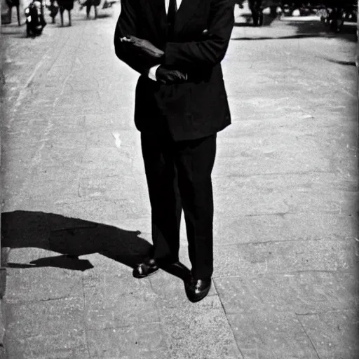 Image similar to vintage photo of a black man wearing a black suit in rio de janeiro