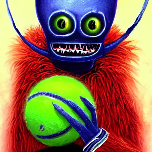 Image similar to a tennis ball monster alien , digital art, fantasy, magic, trending on artstation, ultra detailed, professional illustration by Basil Gogos