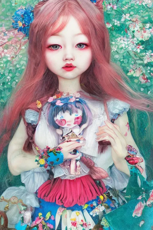 Prompt: Portrait of a doll in alice in wonderland art by Hikari Shimoda, Trending on artstation, artstationHD, artstationHQ, 4k, 8k